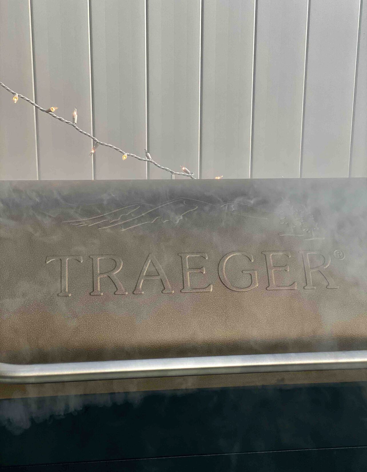 A grill branded with "TRAEGER" on a vehicle.