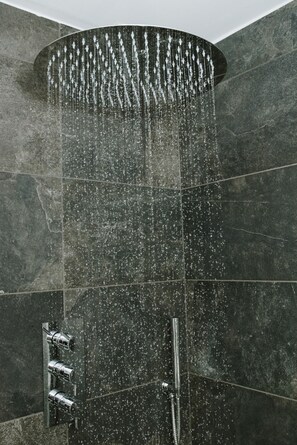 Bathtub, hair dryer, towels, soap