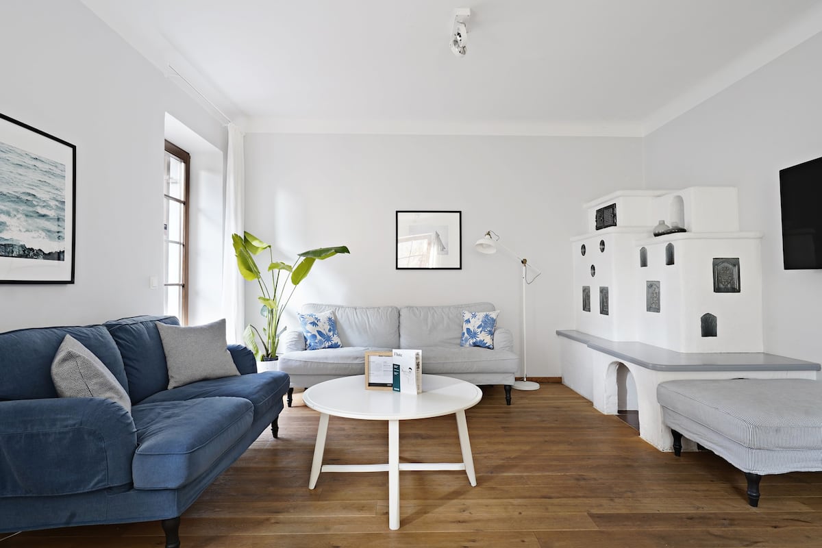 XL 3 Bedroom Apartment, Sofa Bed, Balcony | Living area | 48-inch Smart TV with cable channels, TV, streaming services