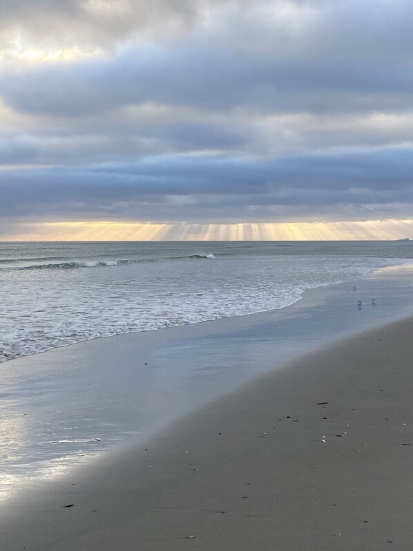 Beach nearby, sun loungers, beach towels