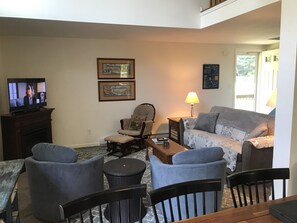 Smart TV, fireplace, DVD player, video library