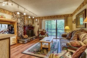 Smart TV, fireplace, DVD player, video library
