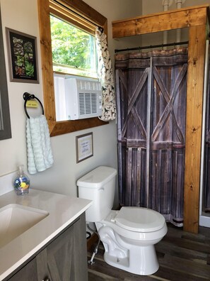 Regadera, secadora de cabello, toallas, jabón 