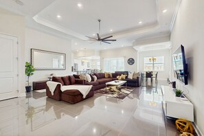 TV, DVD player, table football, ping pong