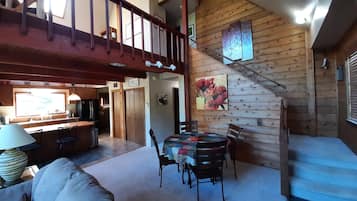 Smart TV, fireplace, DVD player, books