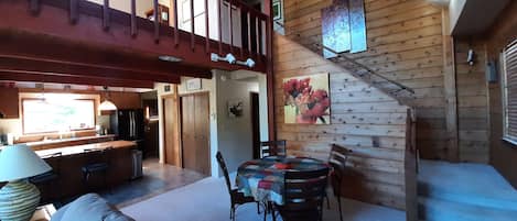 Smart TV, fireplace, DVD player, books