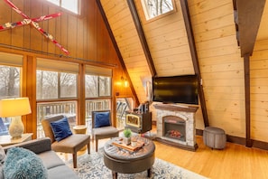 TV, fireplace