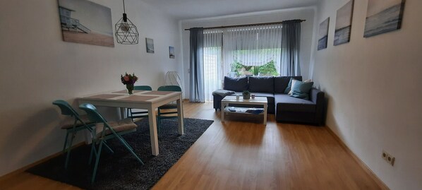 TV, fireplace, books - Large apartment with fireplace and washing machine (Sylt)