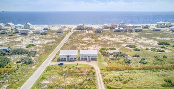 Aerial view - New Owner Listing! 900' to PRIVATE Beach Access! Gulf & Mobile Bay Views! (Gulf Shores)