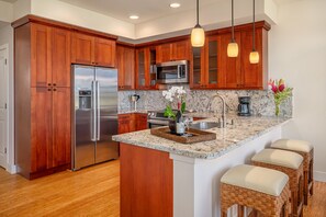 Fridge, microwave, oven, stovetop - Pili Mai 2-Bedroom, 2 bath, A/C Condo unit 11G, Sleeps 6 (Koloa)