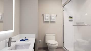 Douche hydromassante, articles de toilette gratuits, serviettes fournies