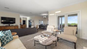 House, Multiple Beds, Beach View | Living area | TV, fireplace