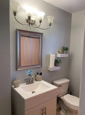 Bathtub, hair dryer, towels, soap