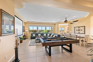 Smart TV, fireplace, video games, table football