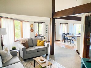 Smart TV, chimenea y libros 