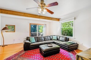 TV, stereo - Darling Cottage in the Trees w/ Free WiFi, Full Kitchen, Wood Stove, & Gas Grill (Clinton)