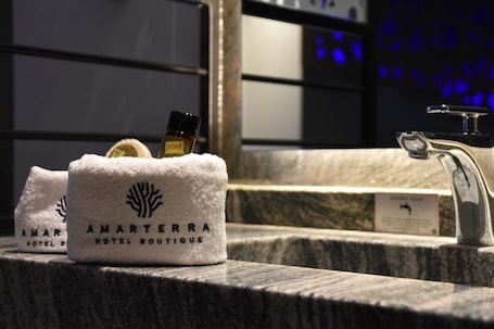Comfort Single Room | Bathroom | Shower, hair dryer, soap, shampoo. Amarterra Hotel Boutique