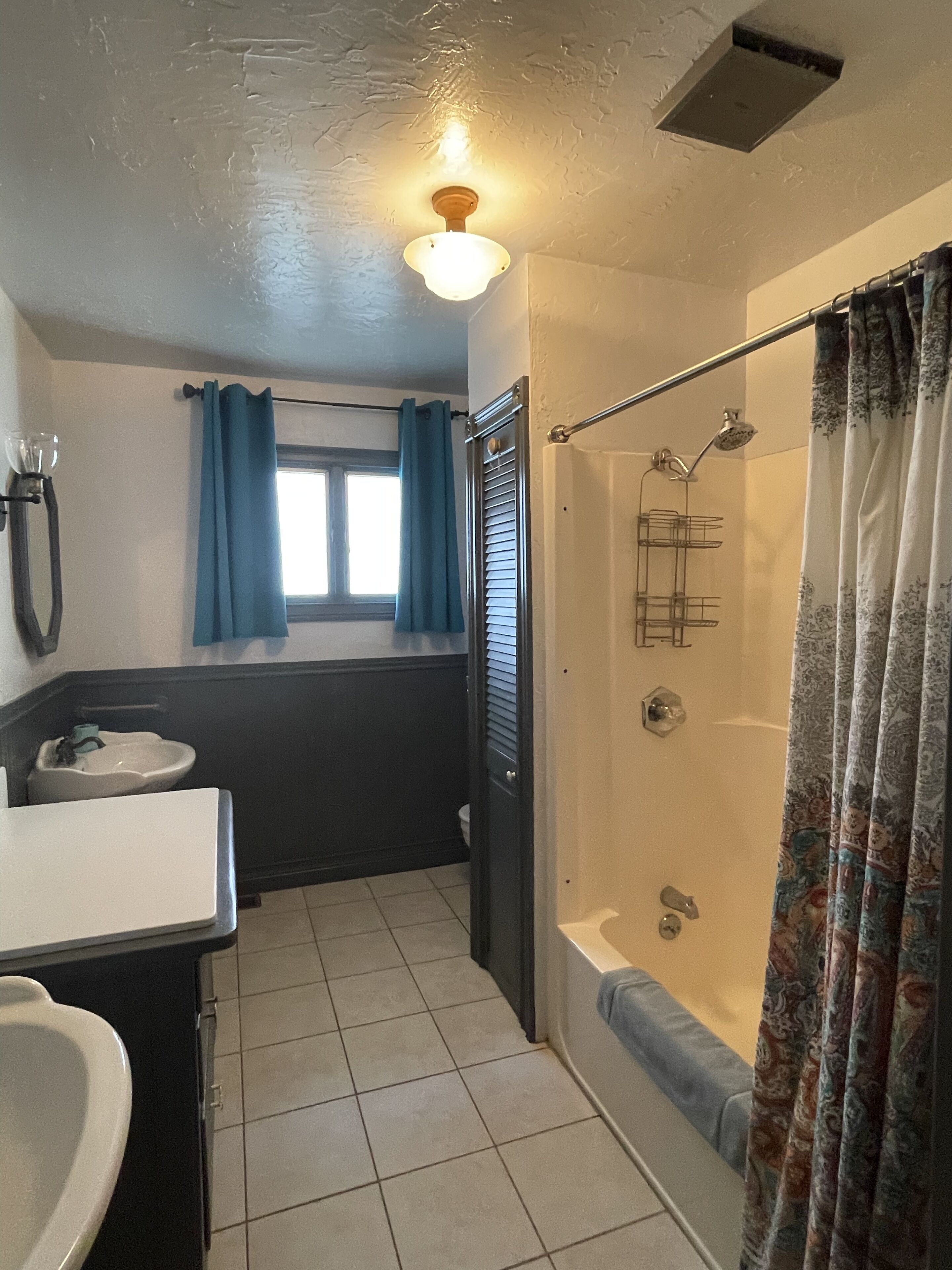 Combined shower/tub, jetted tub, towels, soap