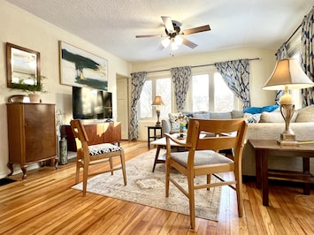 Living room with original hardwood floors!