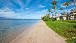 A beach with clear water, a sandy path, and palm trees. - Puunoa Beach Estates- Part OF Hyatt (LAHAINA)