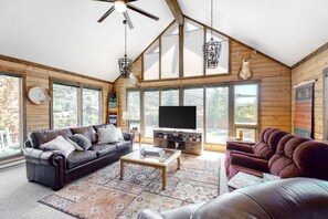 TV, DVD player, books, video library