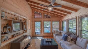 TV, fireplace, foosball, books