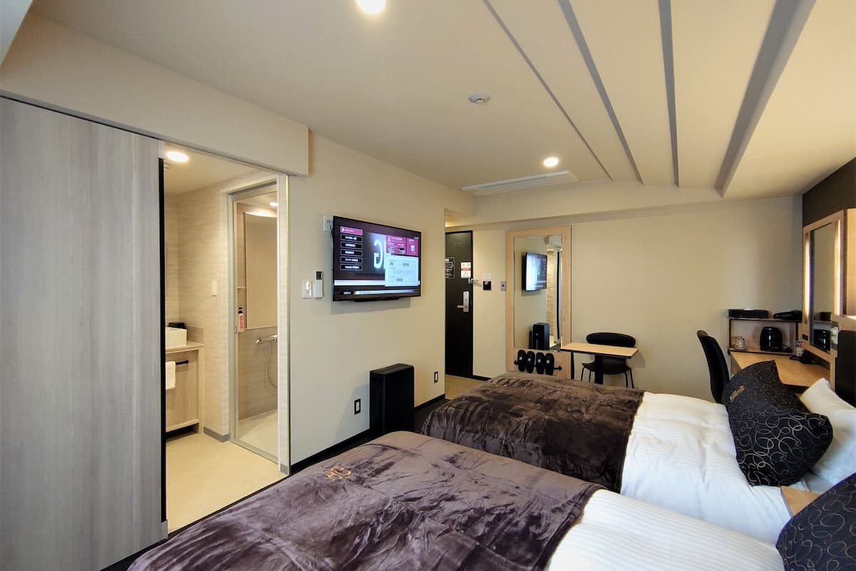 down duvets, desk, laptop workspace, iron/ironing board