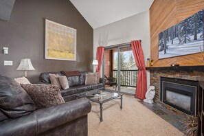 テレビ、暖炉、書庫