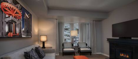 Fernseher, Kamin, DVD-Player