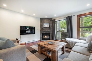 TV, fireplace - Spacious 2BDR on Blueberry Hill | Pets | Complex Hot Tub | BBQ (Whistler)