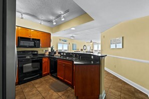Fridge, microwave, oven, stovetop - Oceanfront 3-bedroom condo with a glass-paneled balcony | Bahama Sands - 602 (North Myrtle)