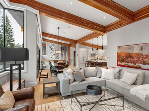 Smart TV, chimenea y estéreo 
