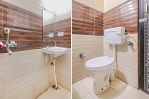 Douche, bidet, serviettes fournies, savon