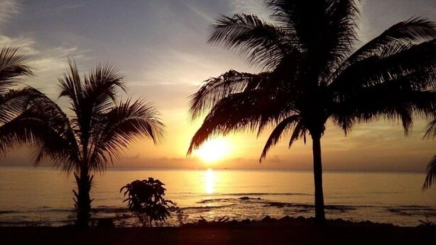 A sunset view with palm trees and the ocean. - Private Guest Villa - Two Bedroom - Full Kitchen - Ocean Front Villa Cozumel (San Miguel de Cozumel)