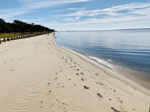 On the beach, sun loungers
