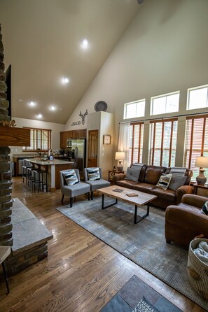 Smart TV, fireplace, foosball