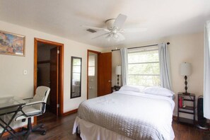 1 bedroom, desk, iron/ironing board, travel cot
