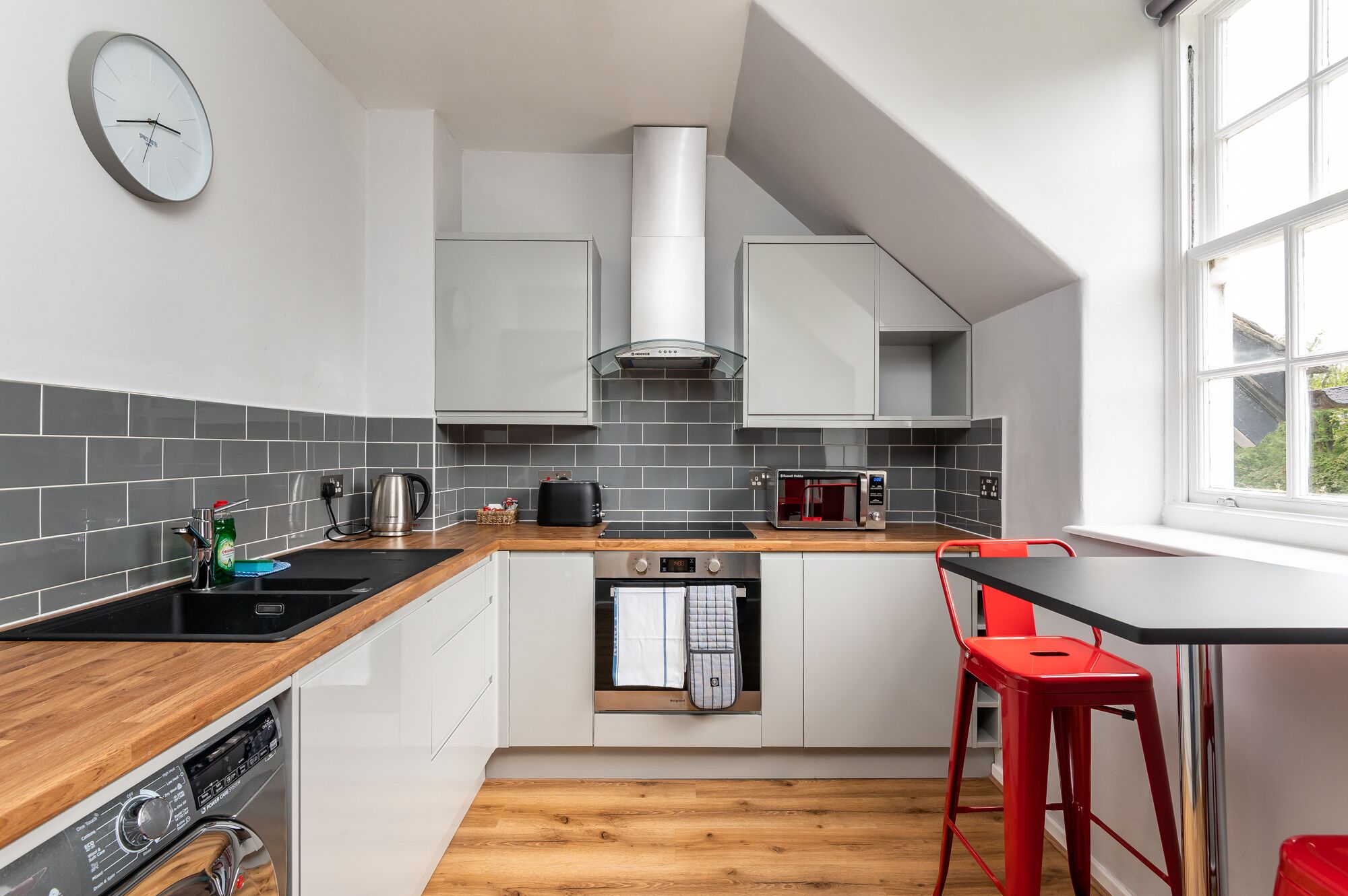 Fridge, microwave, oven, toaster
