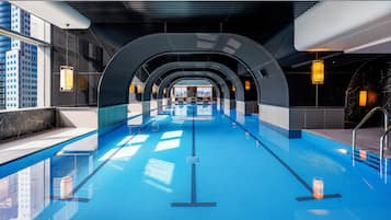 Indoor pool, open 7:00 AM to 9:00 PM, sun loungers, lifeguards on site