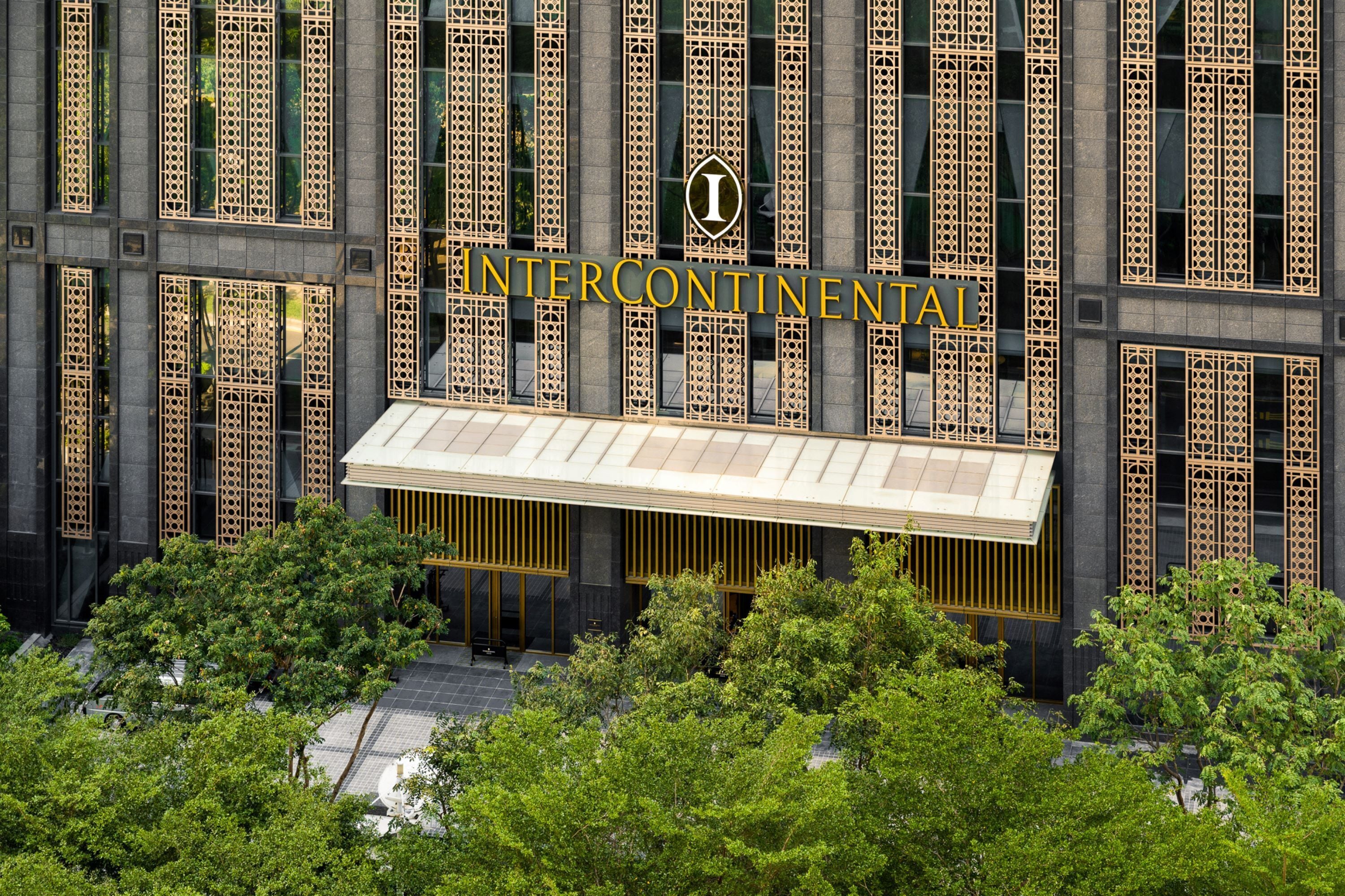 A modern building with a prominent sign reading "Intercontinental".