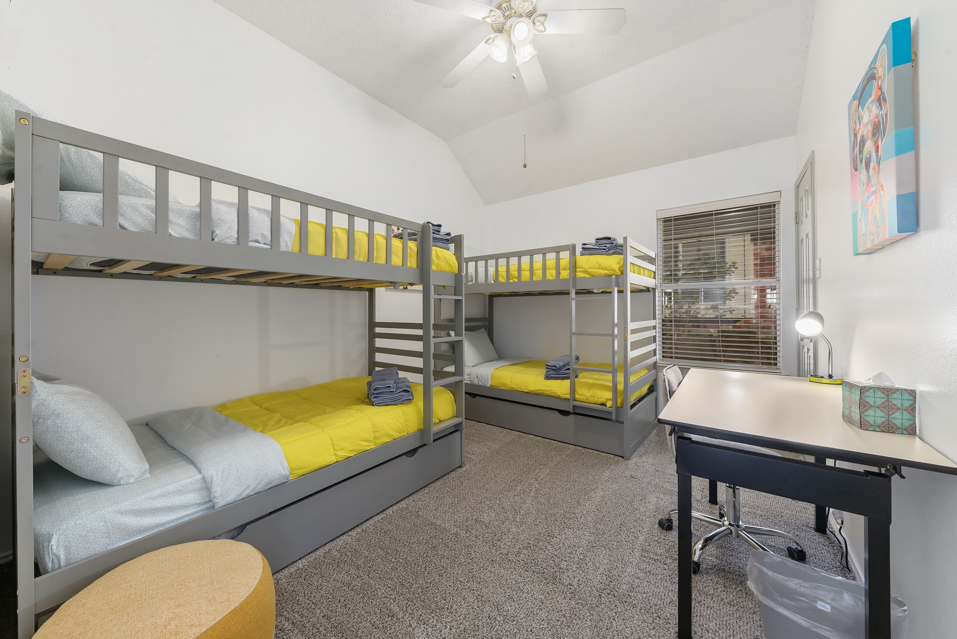 4 bedrooms, desk, iron/ironing board, travel cot