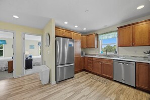 Fridge, microwave, oven, stovetop - The Three Fish Inn | 1,110 ft. to the beach | Private Pool, Hot Tub (Duck)