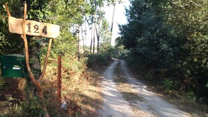 A dirt road with a wooden signpost marked '124' in a rural setting. - Studio in the pines (Lacanau)