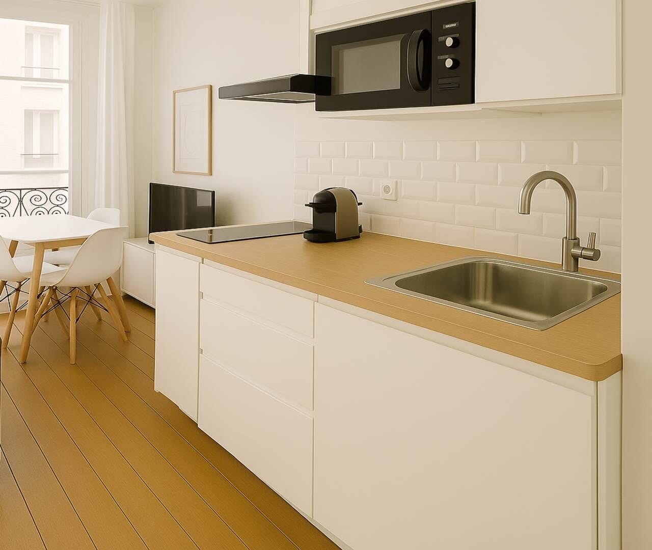 Een koelkast, een magnetron, een kookplaat