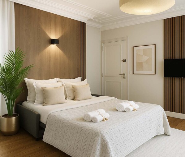 1 habitación, tabla de planchar con plancha, cuna de viaje y wifi 