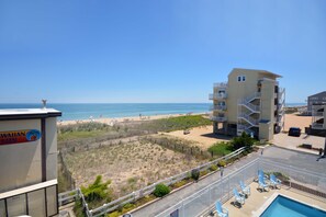 Pool - Traditional, cozy 2 bedroom oceanfront condo with free WiFi, and outdoor pool, and an ocean view located in quiet midtown just steps from the beach! (Ocean City)