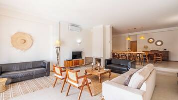TV, fireplace
