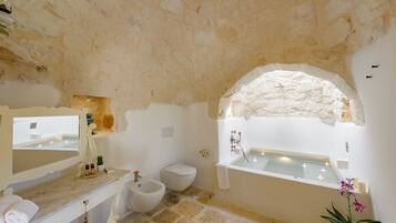 Shower, rainfall showerhead, hair dryer, bathrobes