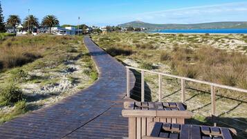 On the beach, white sand
