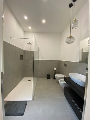 Douche, sèche-cheveux, peignoirs, bidet